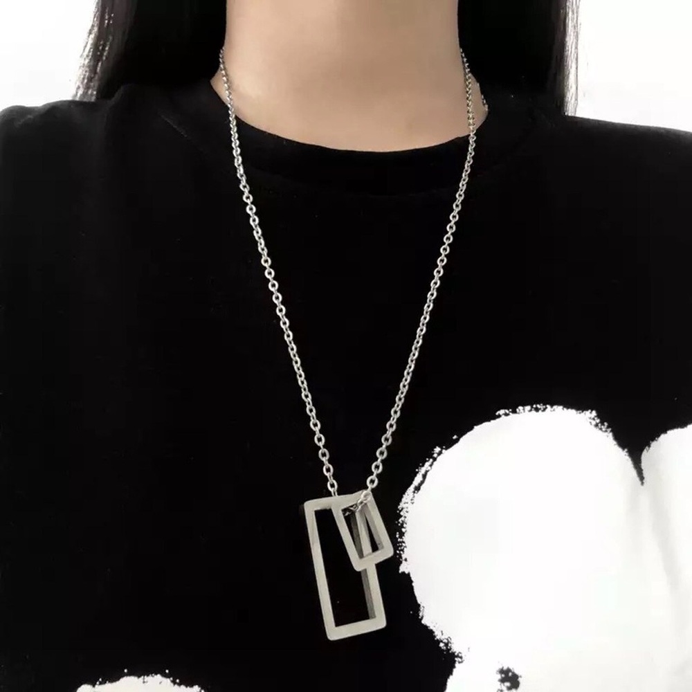 Unisex Stainless Steel Geometric Pendant Necklace - Picture 3 of 6